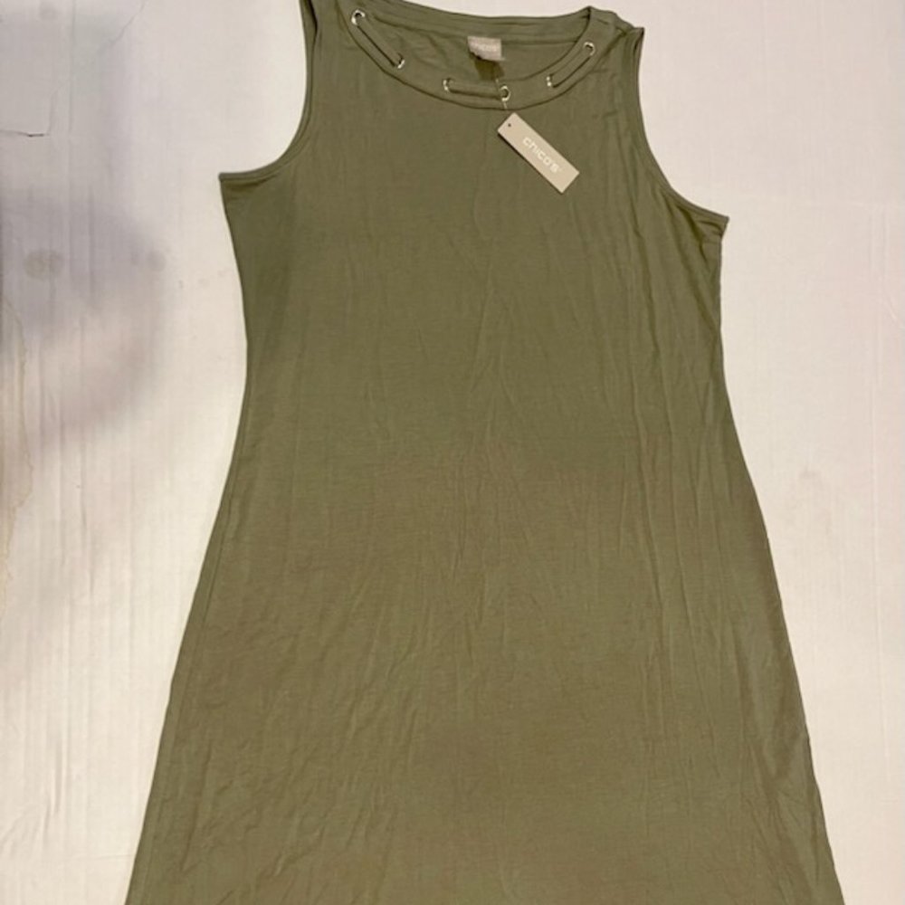 CHICO'S Knee length neck detail dress pattern Vetiver NWT size 1